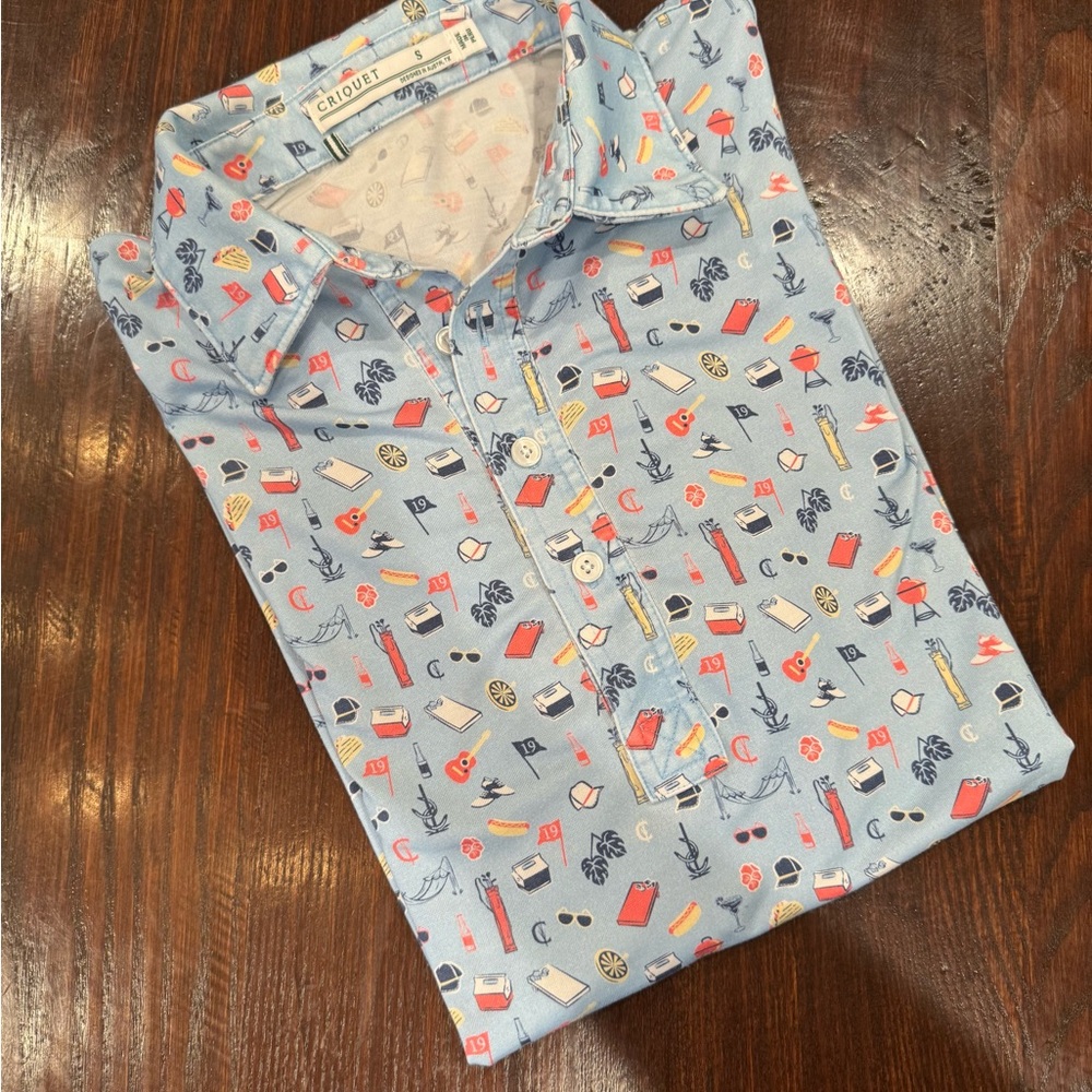 Criquet Blue Polo Shirt with weekend fun paytern